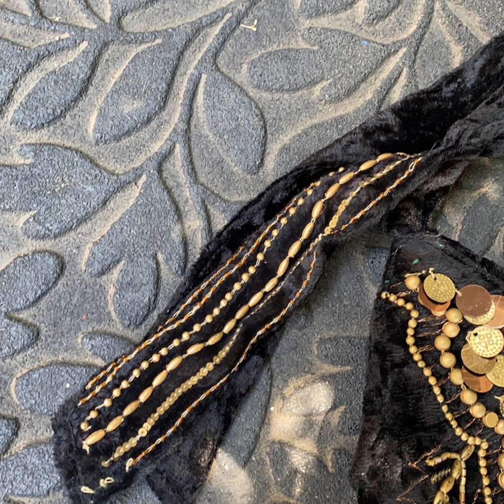Vintage Crushed Velvet Embellished Bead Sequin Handbag Shoulder Purse Pocketbook - Picture 5 of 7